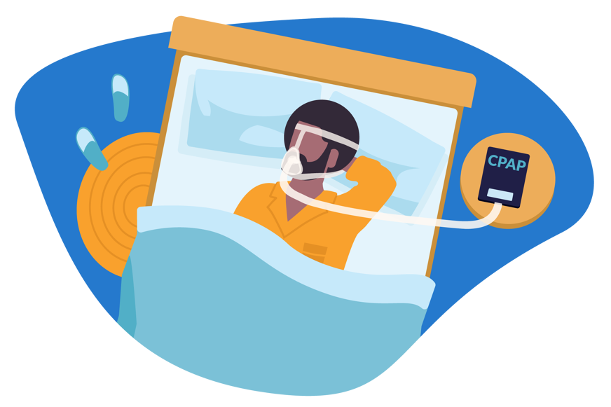 Ilustração de pessoa a dormir com aparelho CPAP